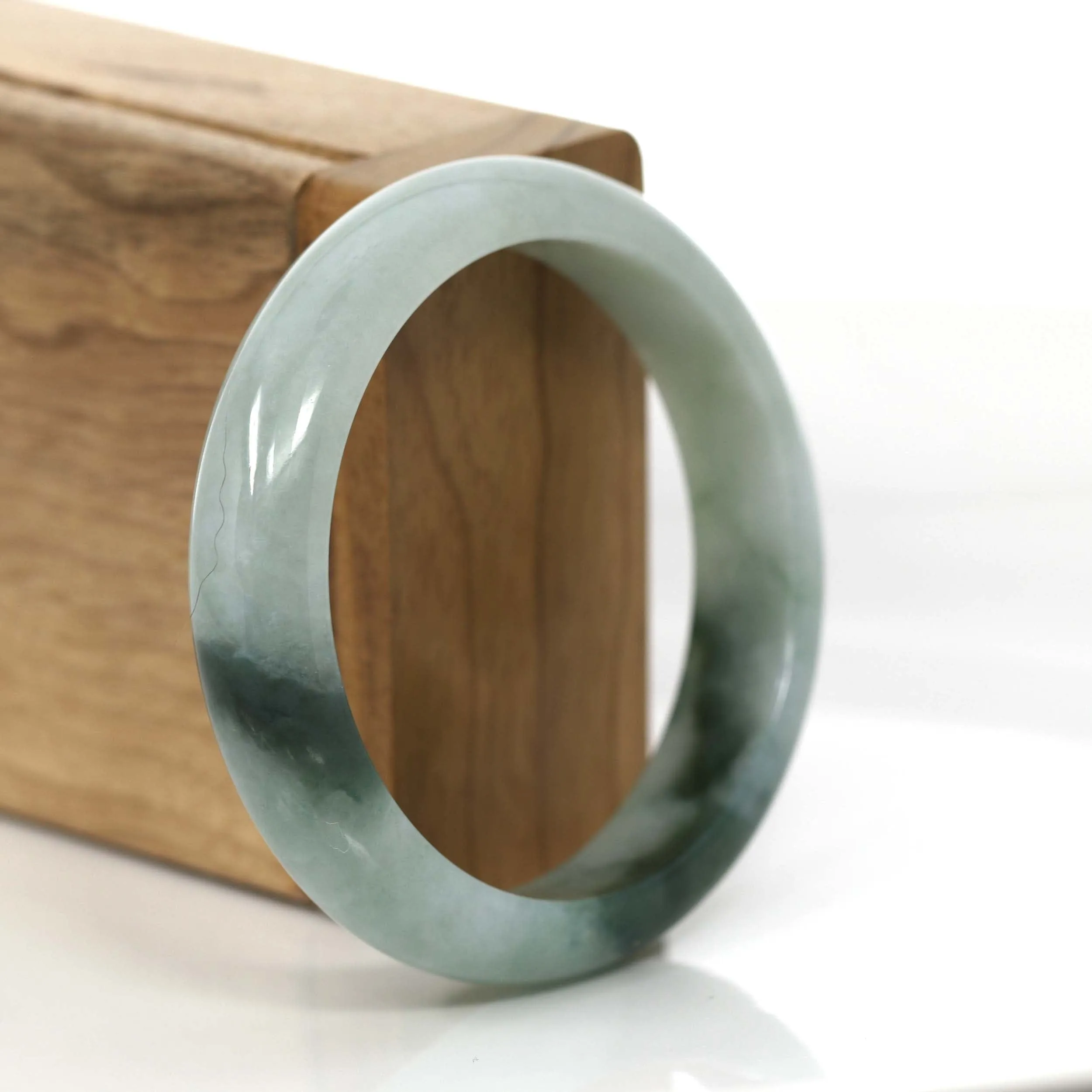 "Classic Bangle" Blue Green Jadeite Jade Bangle (56.10 mm) #722