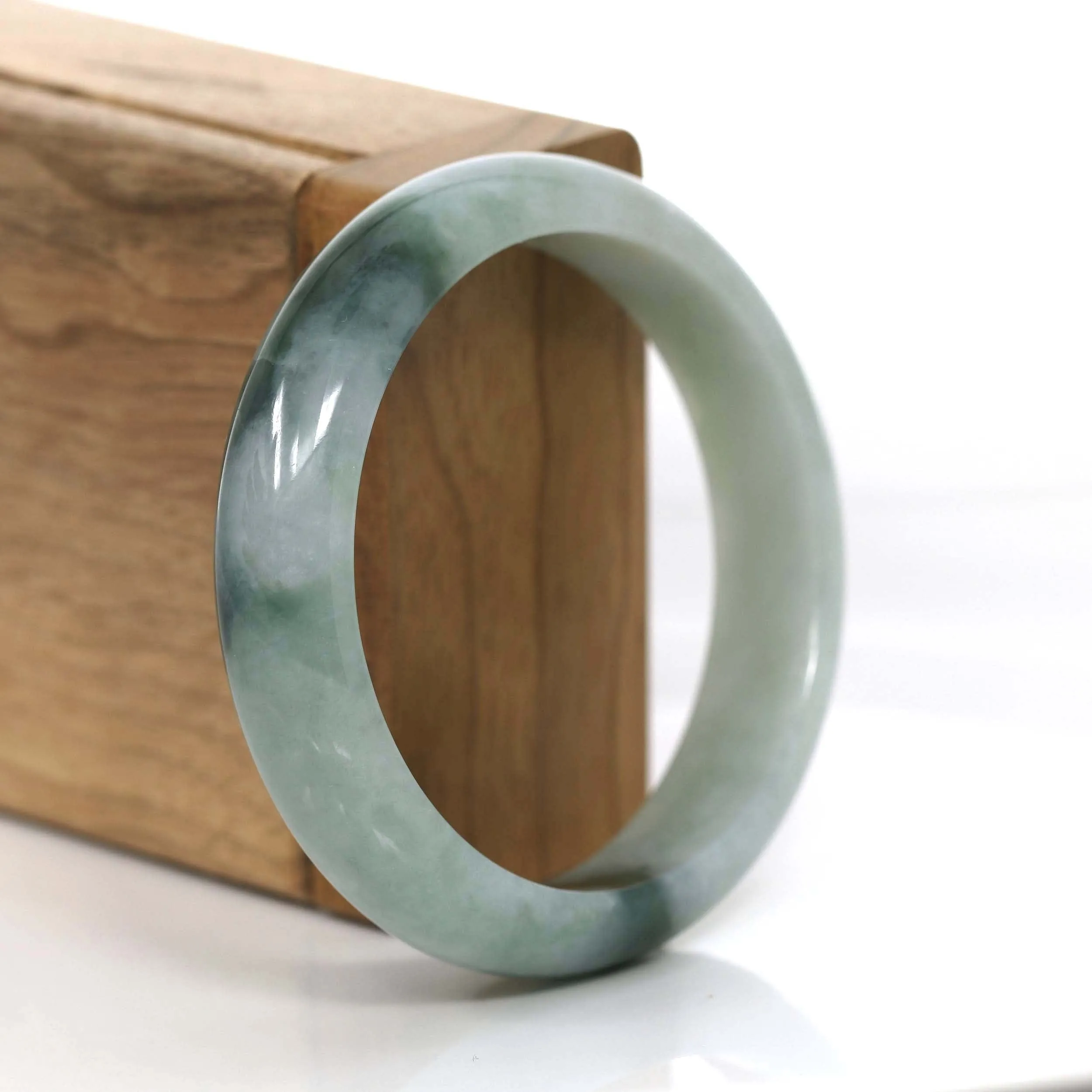"Classic Bangle" Blue Green Jadeite Jade Bangle (56.10 mm) #722