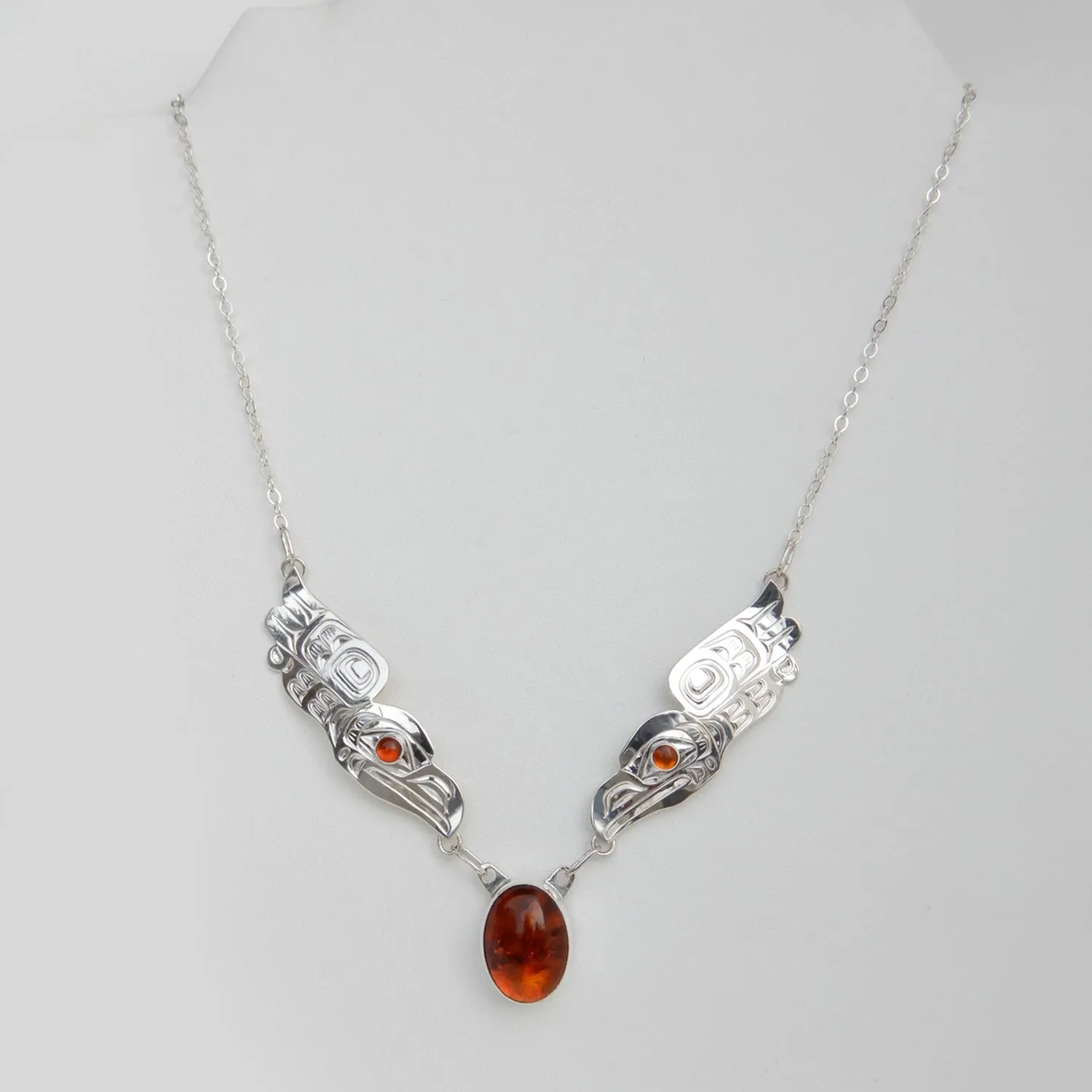 Raven Song Silver Chain Necklace with Amber