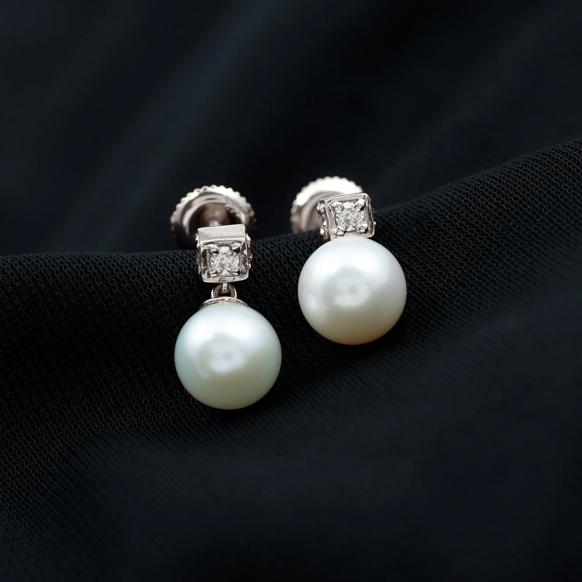 Real Freshwater Pearl Drop with Diamond Stud Earrings