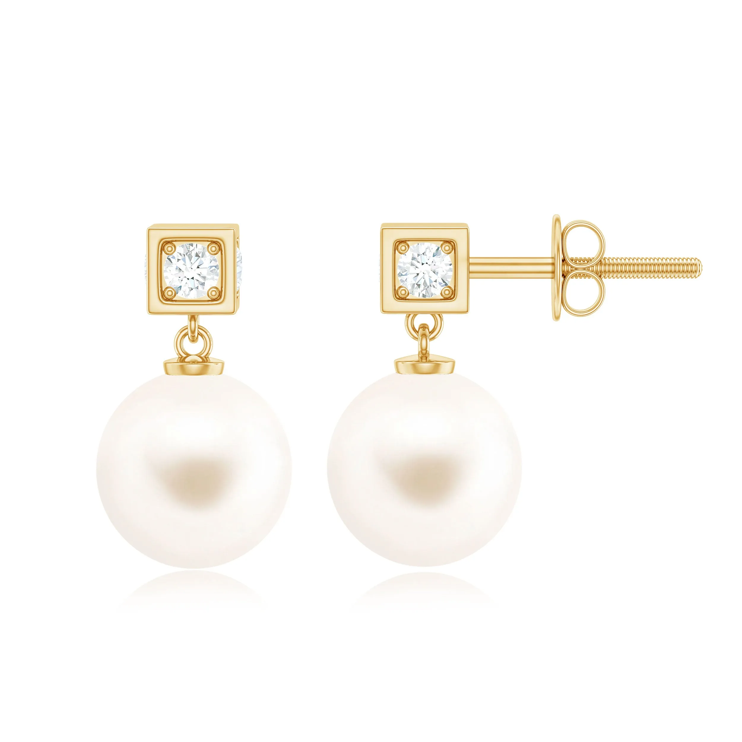 Real Freshwater Pearl Drop with Diamond Stud Earrings