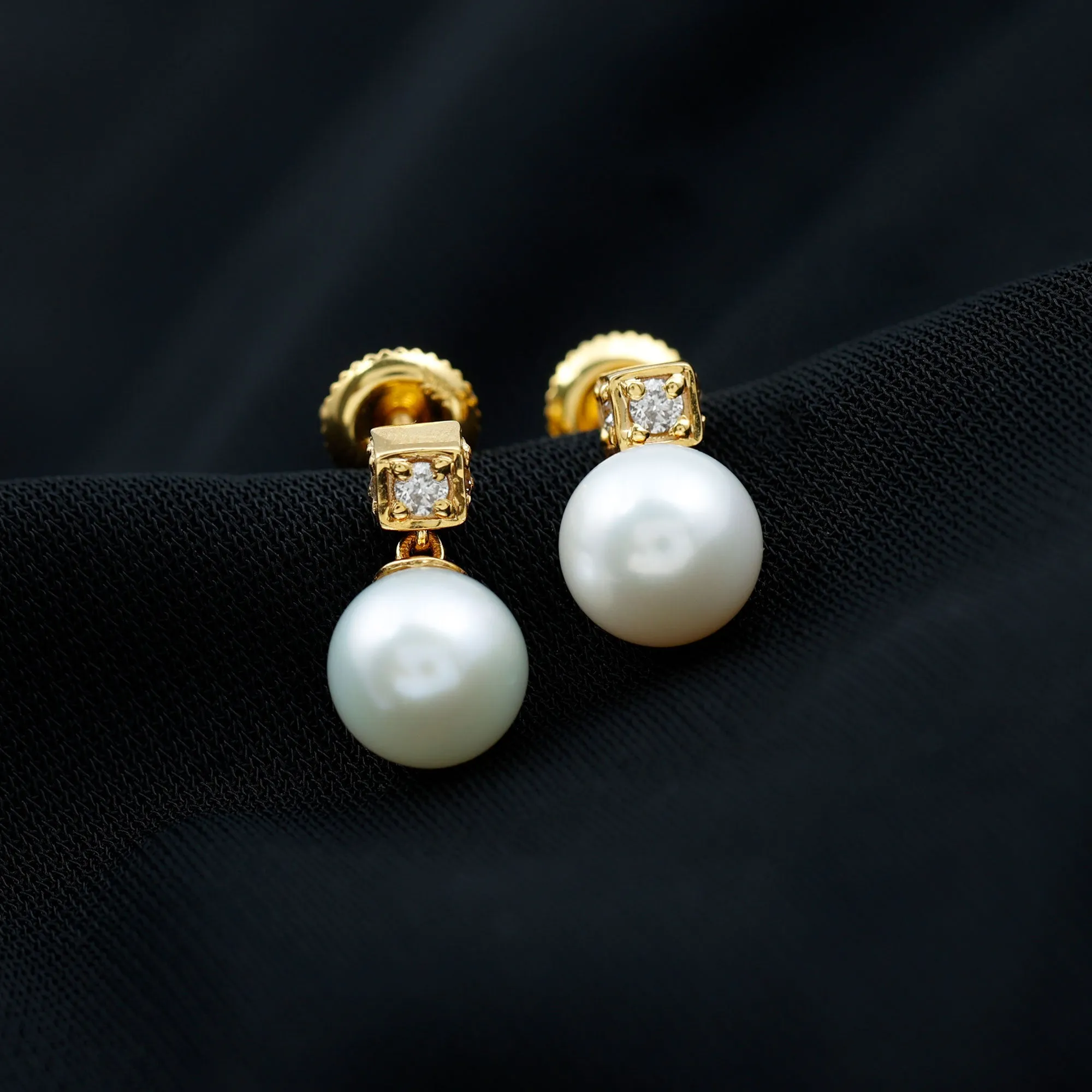 Real Freshwater Pearl Drop with Diamond Stud Earrings