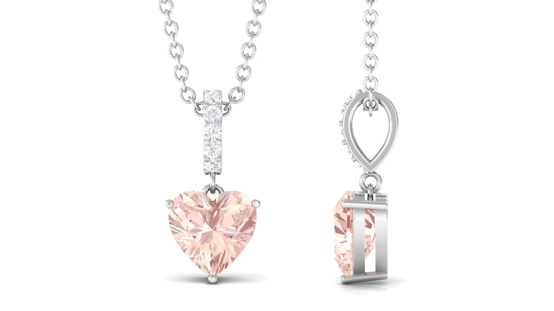 Real Morganite Heart Pendant Necklace with Diamond