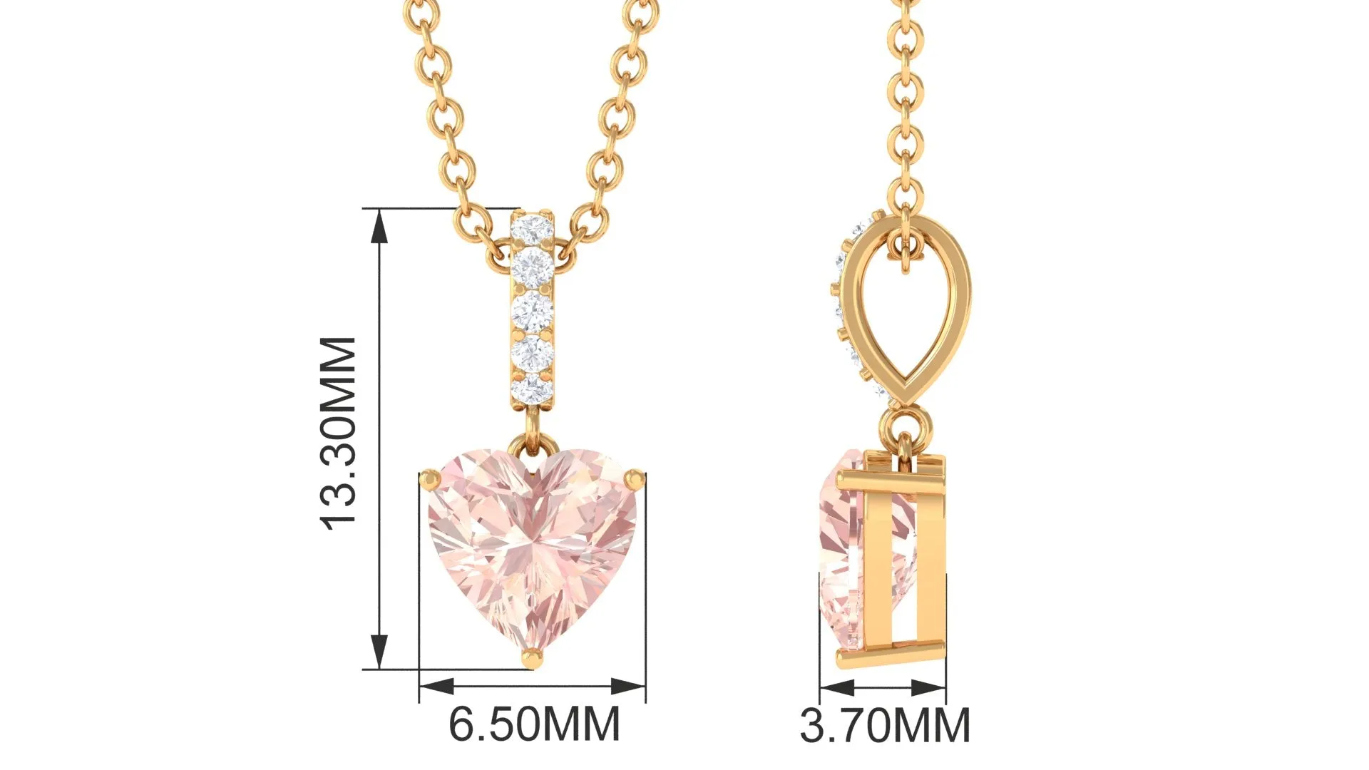 Real Morganite Heart Pendant Necklace with Diamond