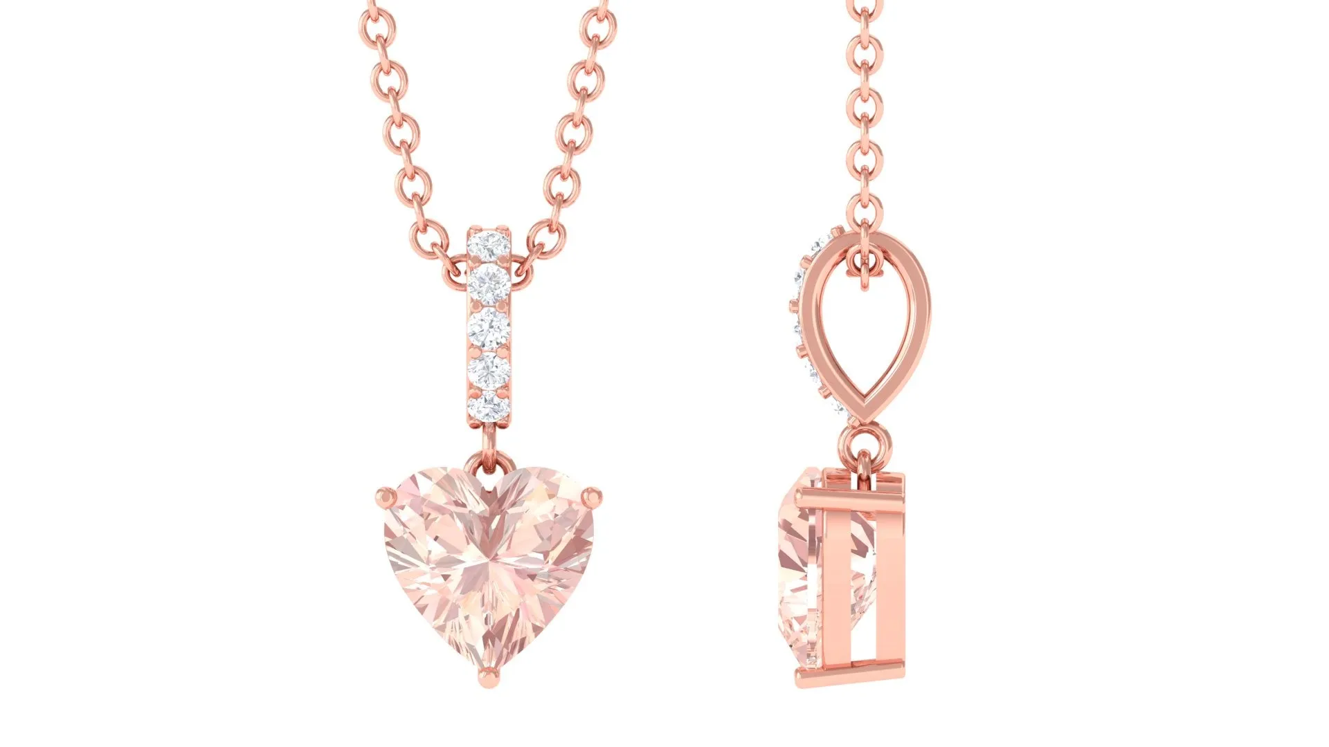 Real Morganite Heart Pendant Necklace with Diamond