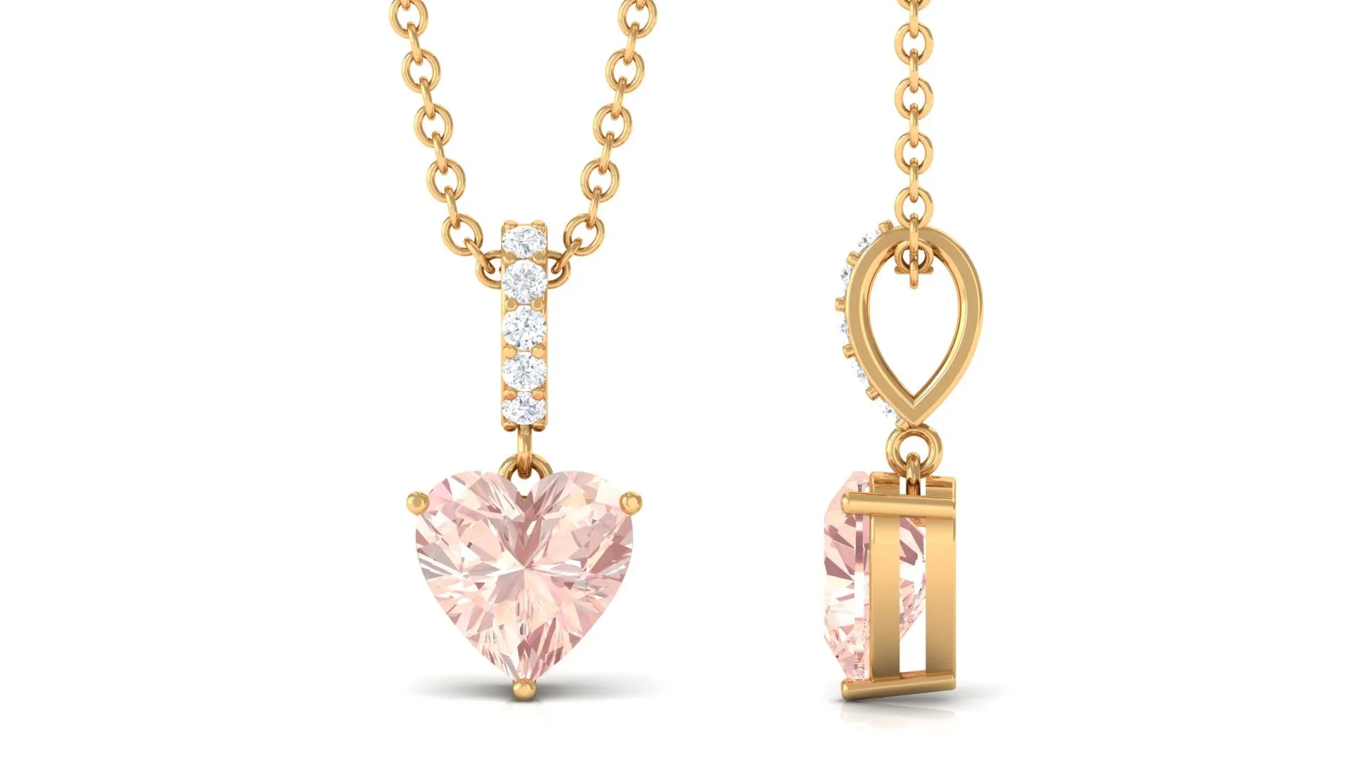 Real Morganite Heart Pendant Necklace with Diamond