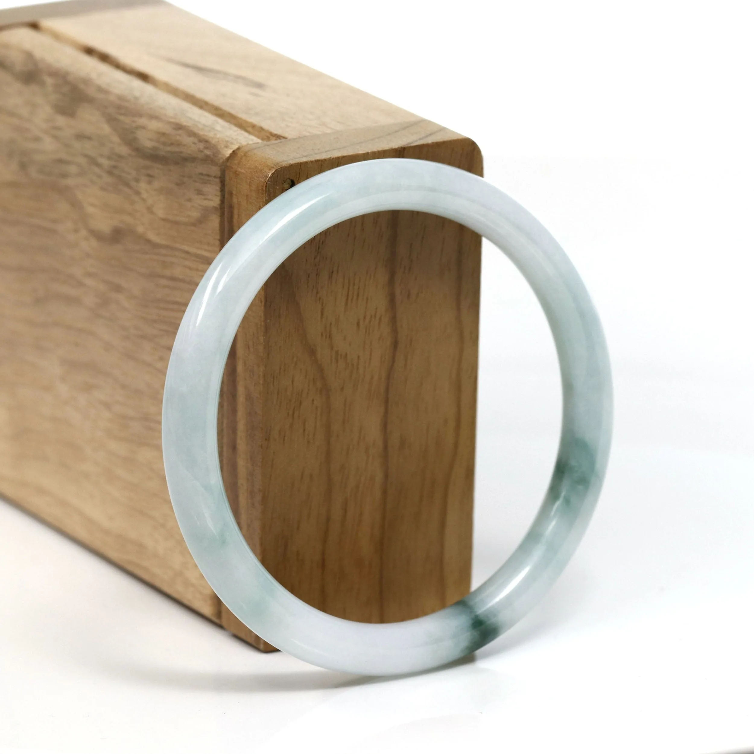 RealJade Co.® "Petite" Natural Burmese Blue-green Jadeite Jade Bangle Bracelet (53.89 mm) #T236