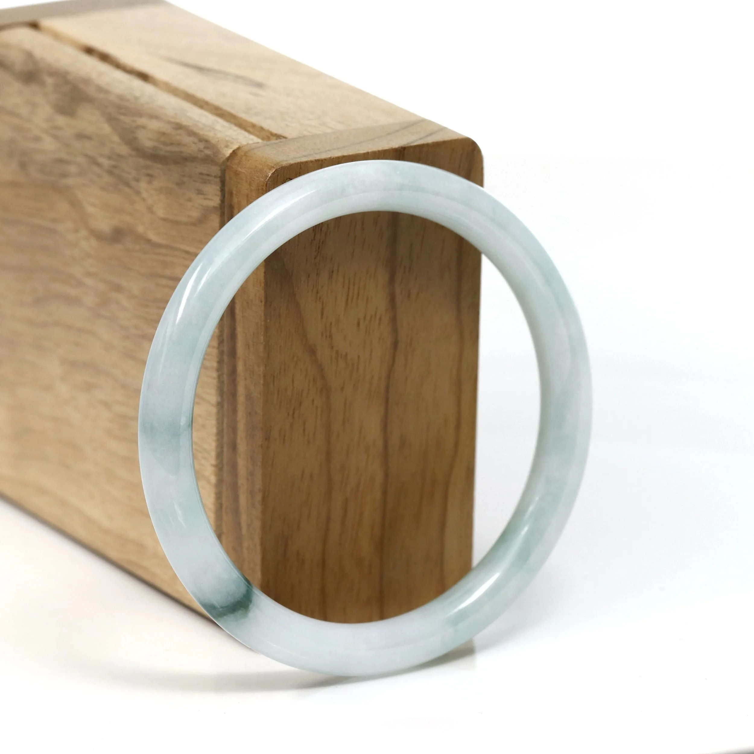 RealJade Co.® "Petite" Natural Burmese Blue-green Jadeite Jade Bangle Bracelet (53.89 mm) #T236