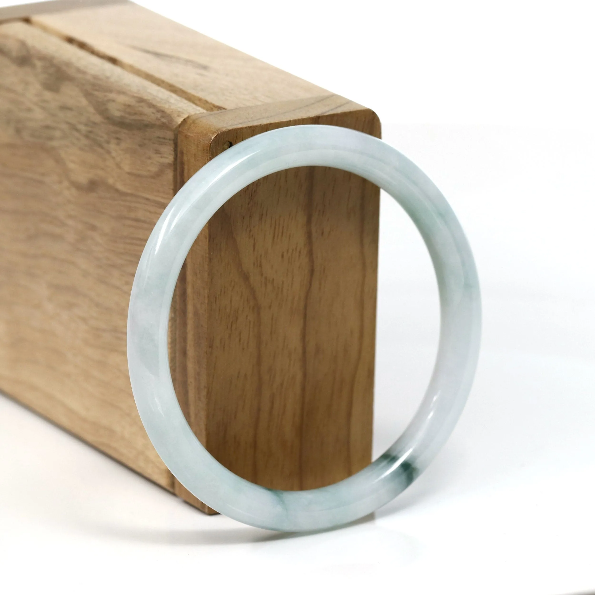 RealJade Co.® "Petite" Natural Burmese Blue-green Jadeite Jade Bangle Bracelet (53.89 mm) #T236
