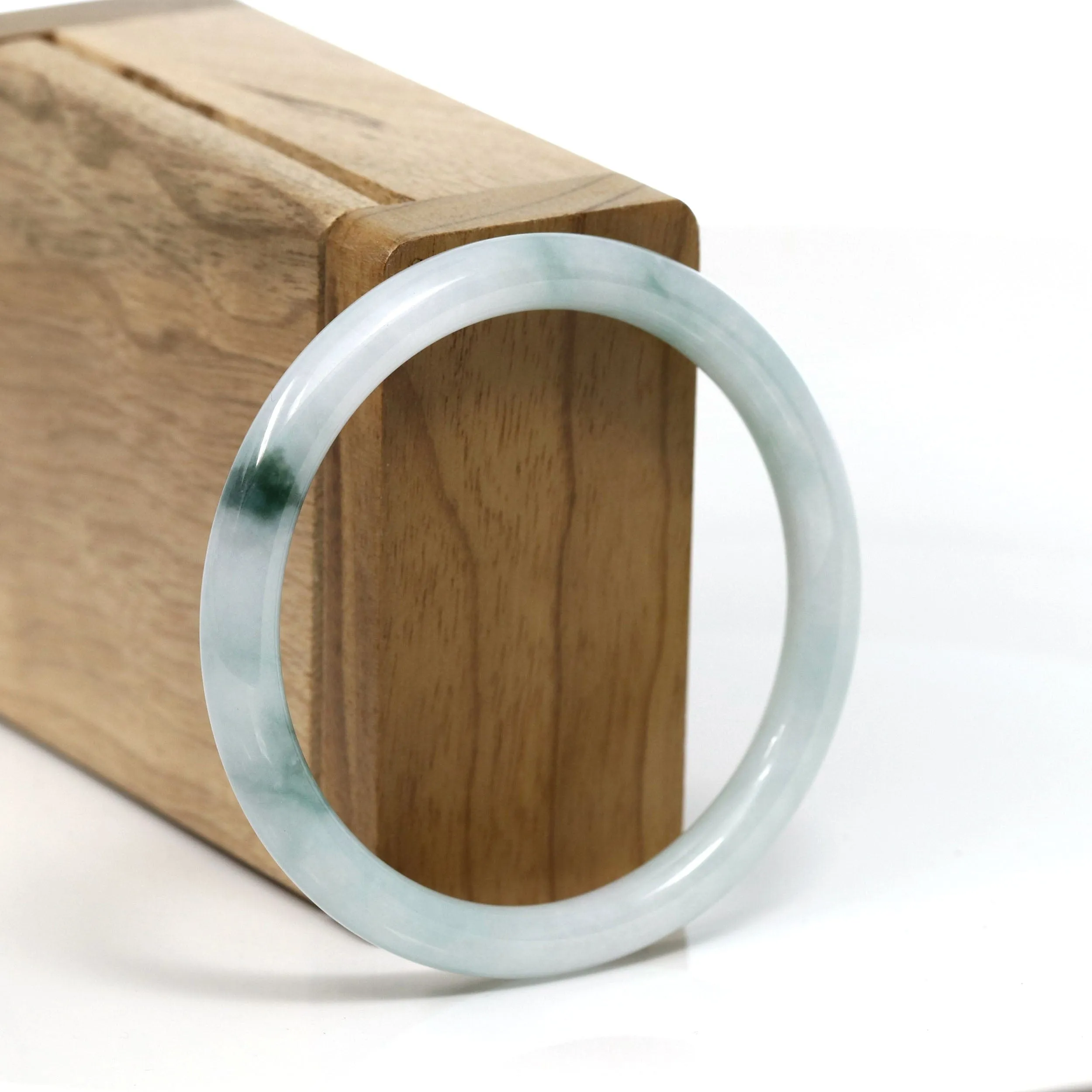 RealJade Co.® "Petite" Natural Burmese Blue-green Jadeite Jade Bangle Bracelet (53.89 mm) #T236