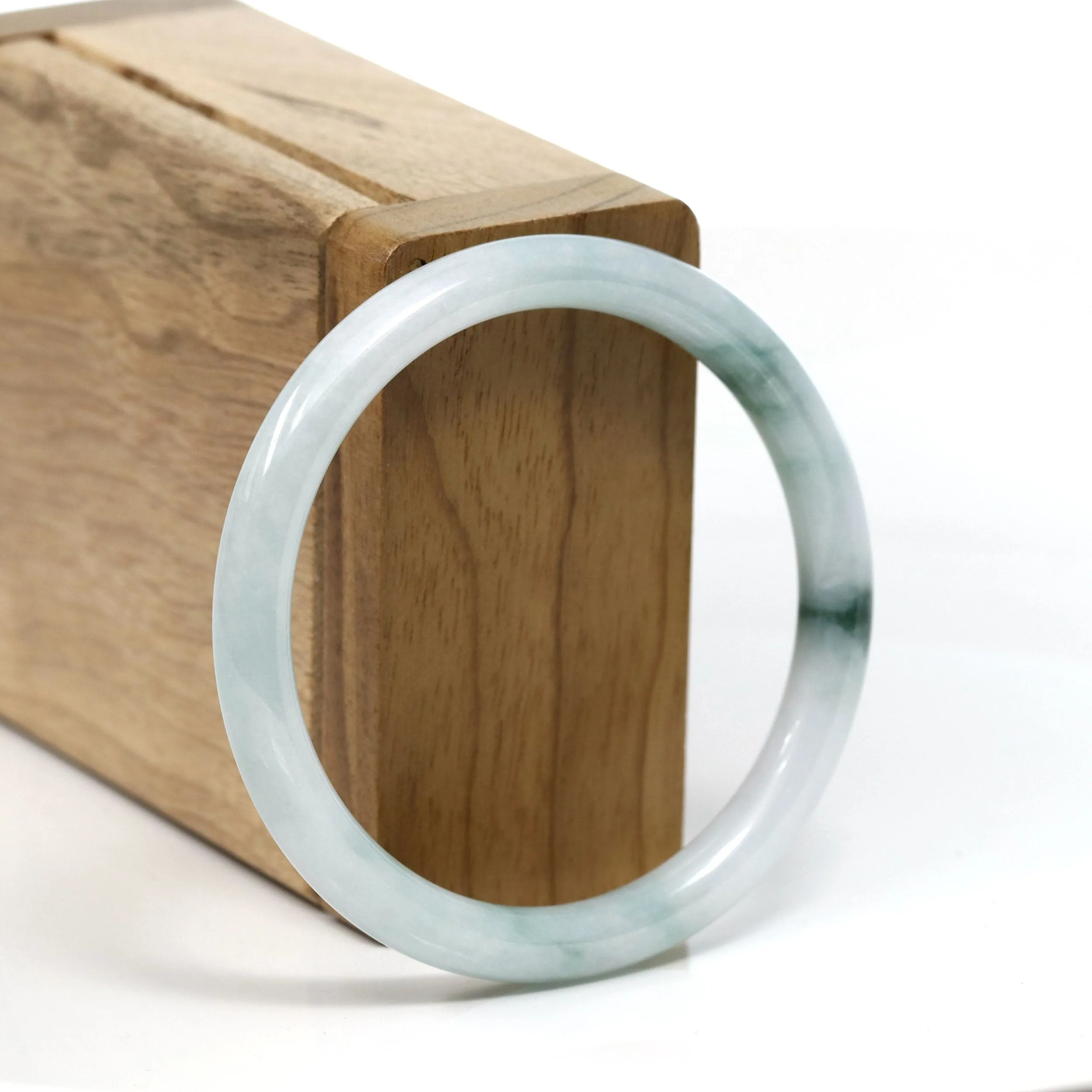RealJade Co.® "Petite" Natural Burmese Blue-green Jadeite Jade Bangle Bracelet (53.89 mm) #T236