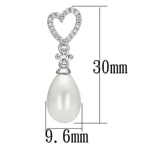 Rhodium 925 Sterling Silver Necklace with Synthetic Pearl in White for Women Style TS127