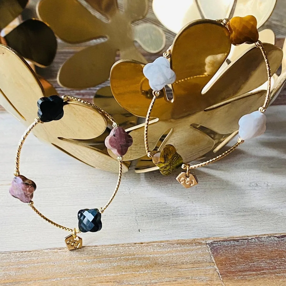 Rhodonite & Black Onyx Clover La Grace Bracelet