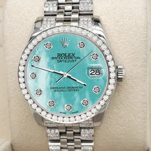 Rolex Datejust 31mm 3.30ct Diamond Bezel/Bracelet/Aquamarine MOP Watch  TFJ-142508206
