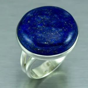 Round Lapis Lazuli Adjustable Sterling Silver Ring