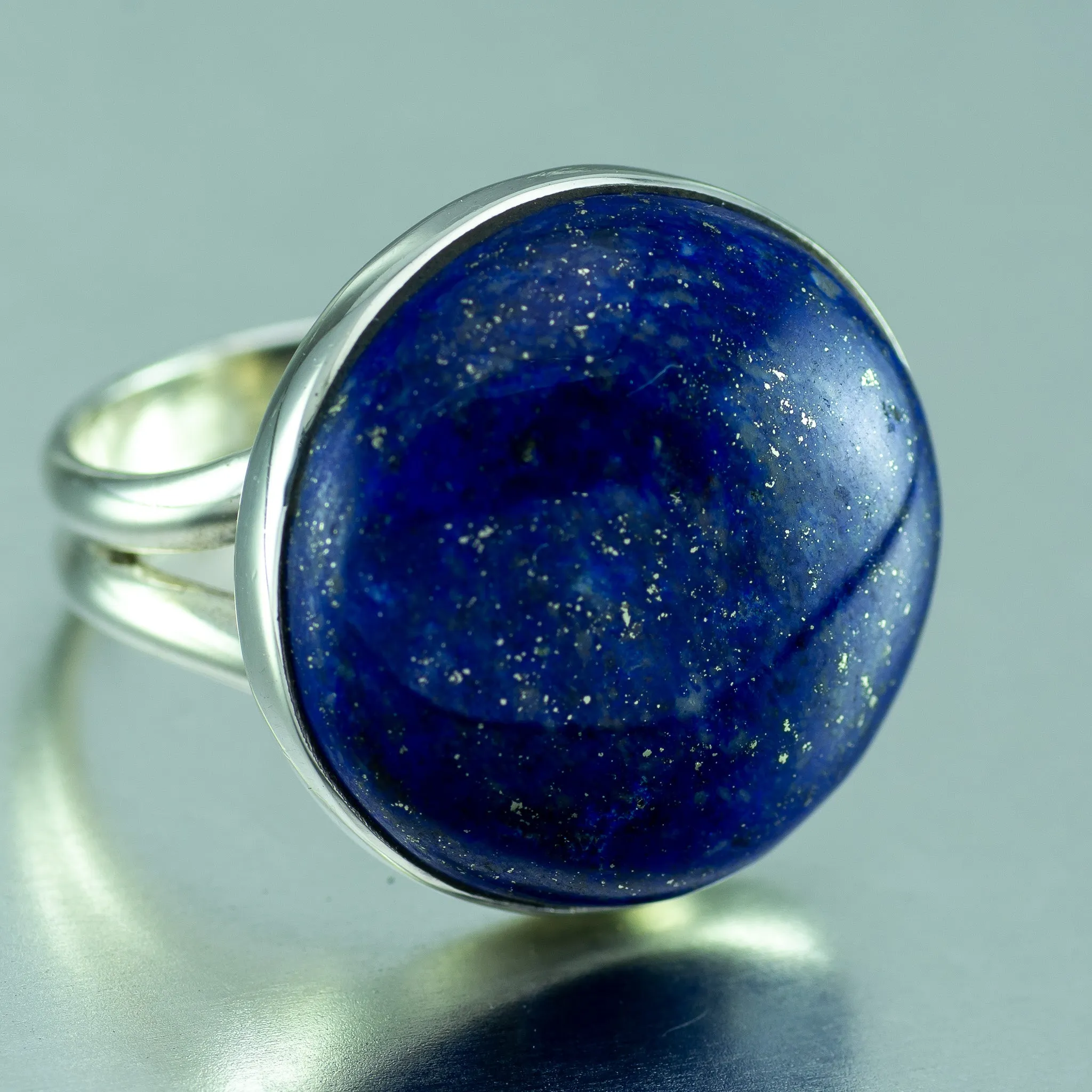 Round Lapis Lazuli Adjustable Sterling Silver Ring