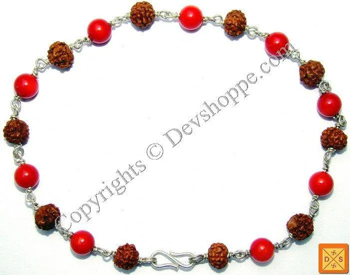 Rudraksha and Coral Combination Bracelet