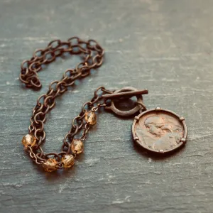 Rustic Joan of Arc Medal Necklace