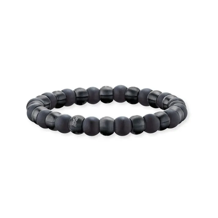 Save Brave Onyx Black Bead Mens Bracelet SBB-BRUCE