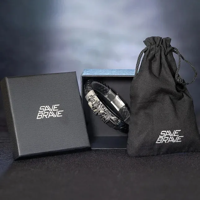 Save Brave Onyx Black Bead Mens Bracelet SBB-BRUCE