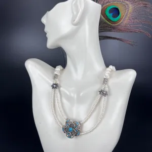 Seed Pearl and Pewter Flower Necklace