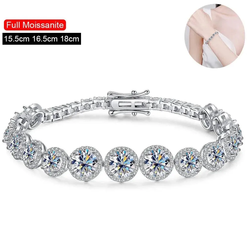 Serenity All Moissanite Bracelet for Women, GRA Certified S925 Silver, 18K Plated, Fine Jewelry