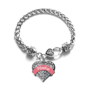 Silver Coral Madre Pave Heart Charm Braided Bracelet