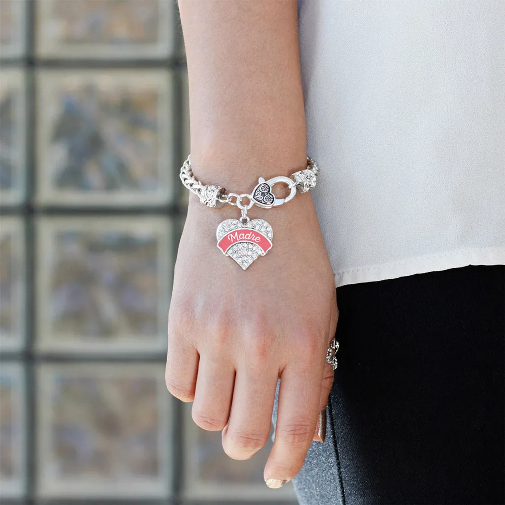 Silver Coral Madre Pave Heart Charm Braided Bracelet