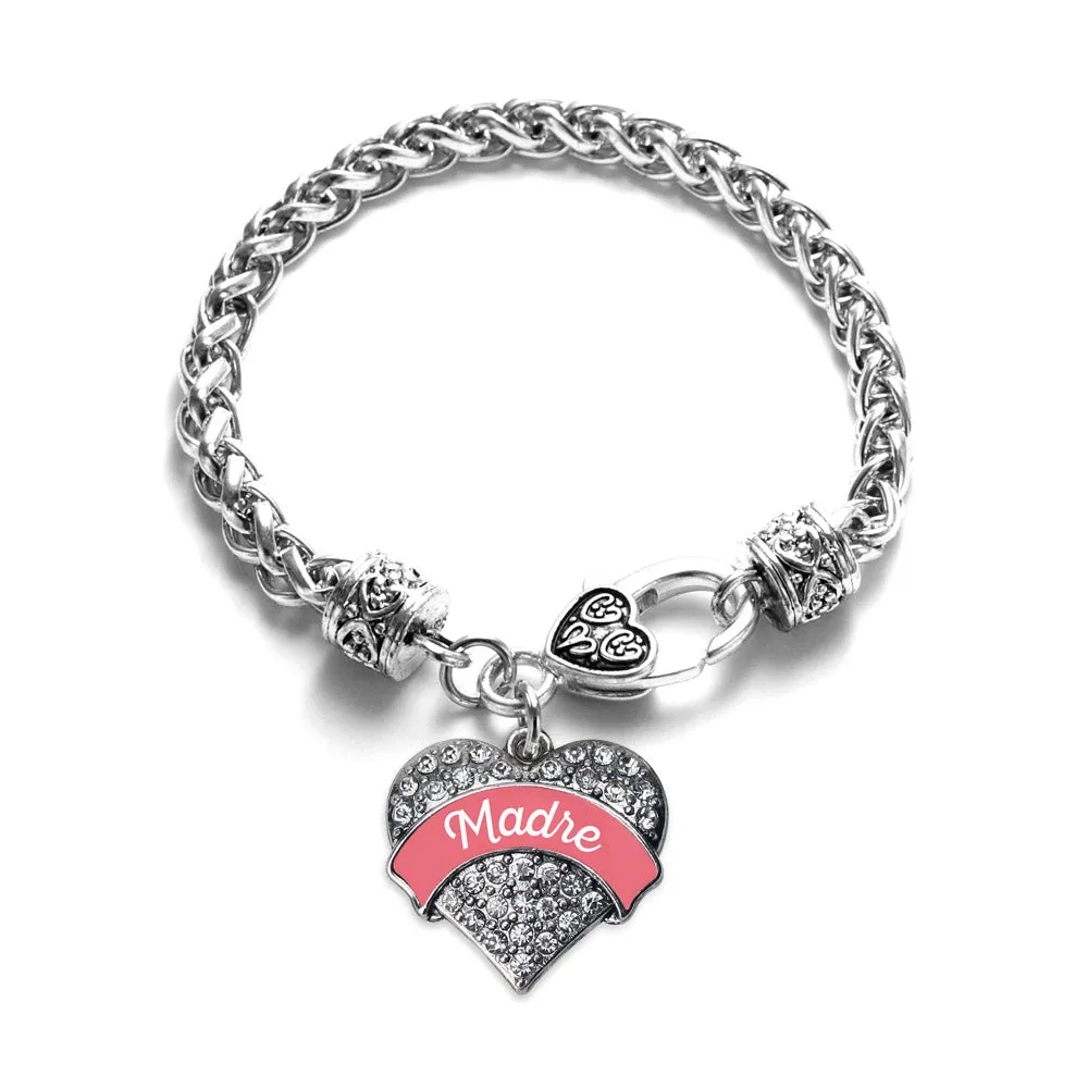 Silver Coral Madre Pave Heart Charm Braided Bracelet