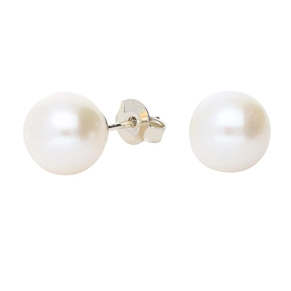 Silver white 9mm-9.5mm quality freshwater pearl stud earrings