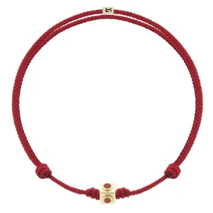 Small Gold Coral Lego Cube on Red Cord Bracelet