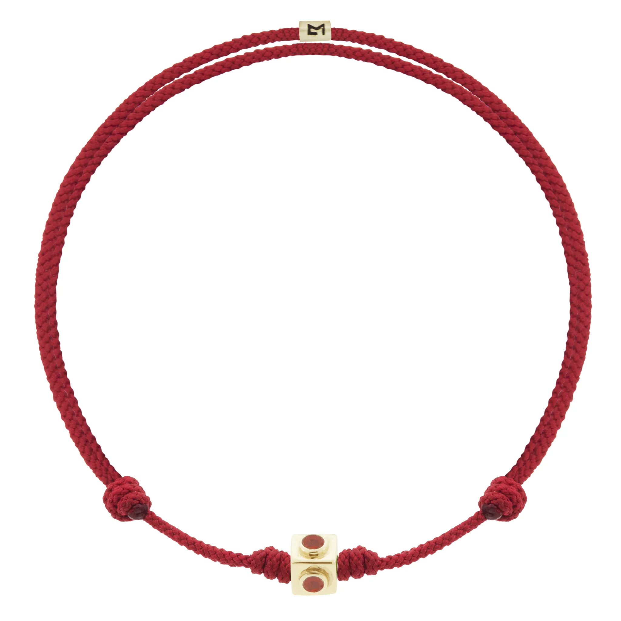 Small Gold Coral Lego Cube on Red Cord Bracelet