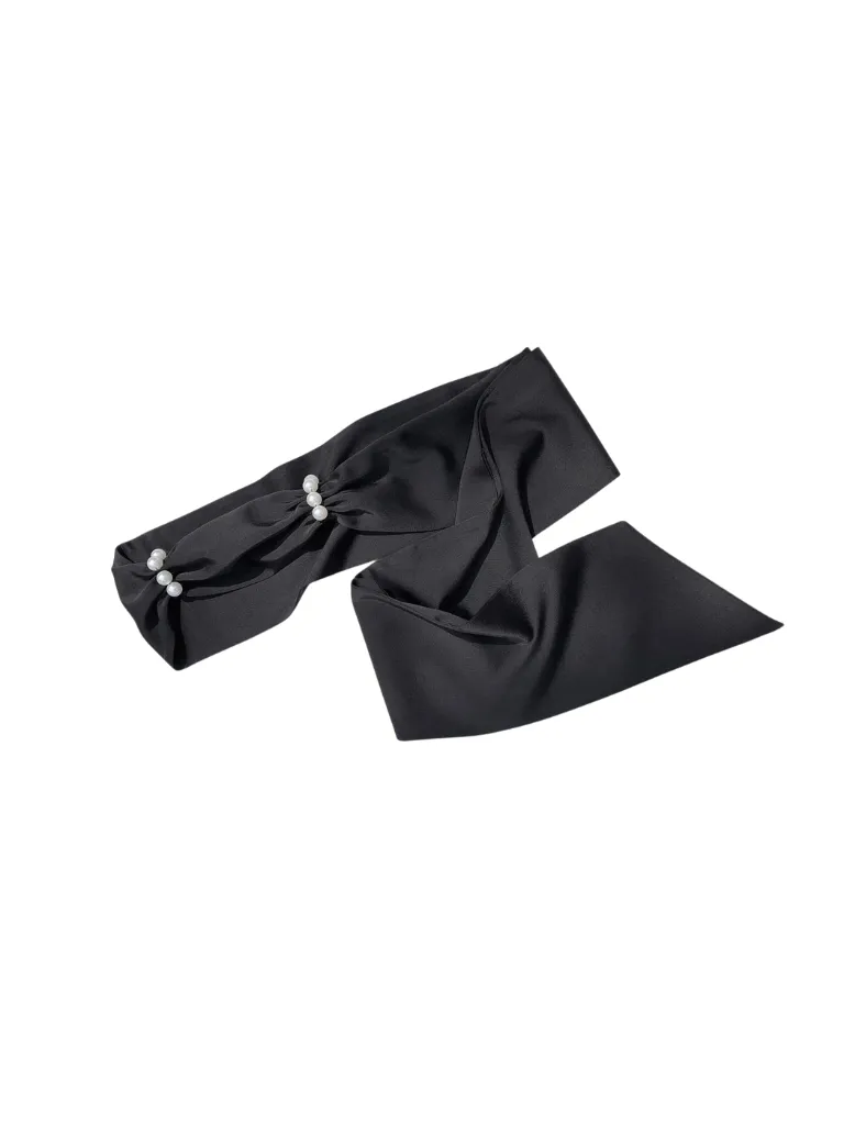 Square Black Pearl Waist Necklace French Collar Dress Black Ribbon Catsuit Retro