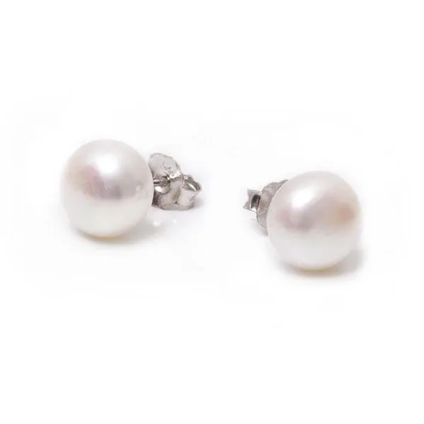 Sterling Silver Freshwater Pearl 10-10.5 mm Stud Earrings