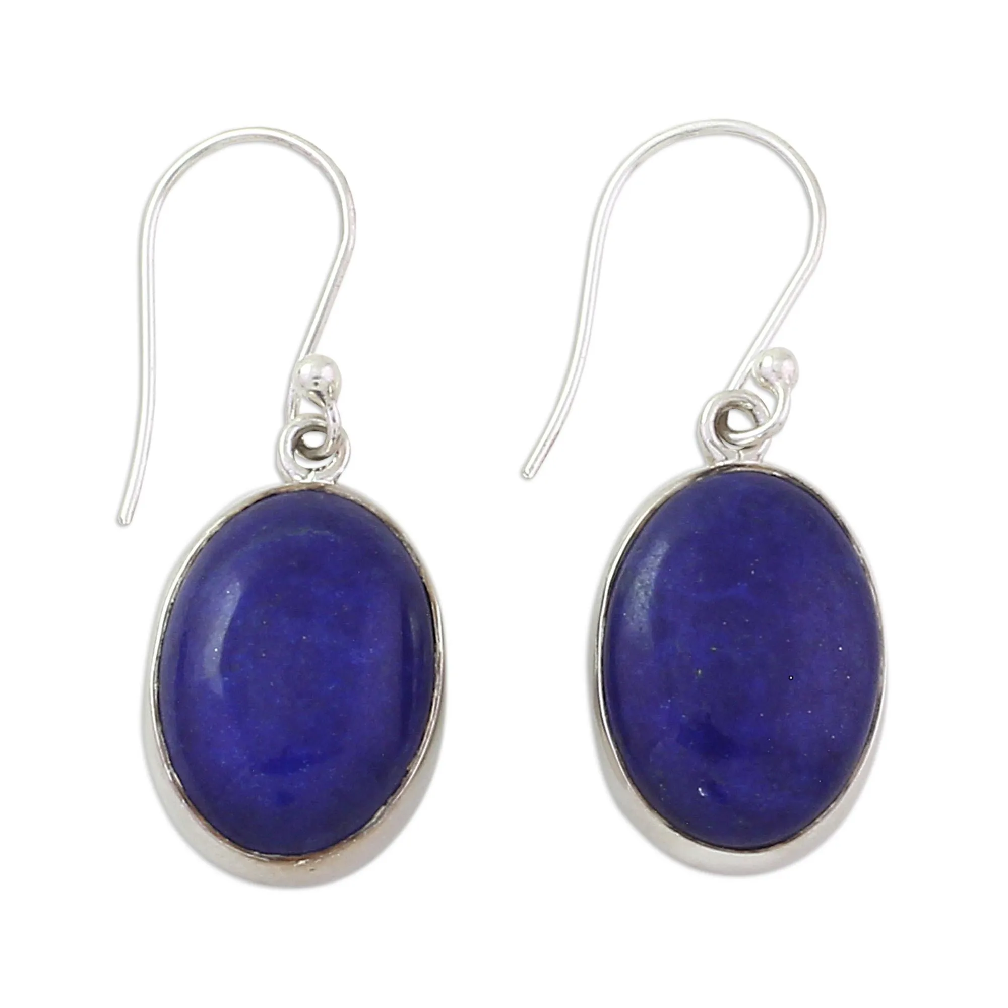 Sterling Silver Lapis Lazuli Dangle Earrings from India - Oval Seas | NOVICA