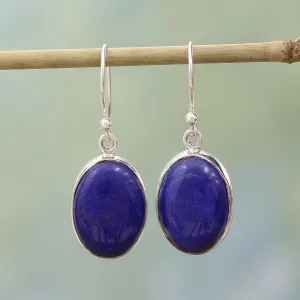 Sterling Silver Lapis Lazuli Dangle Earrings from India - Oval Seas | NOVICA
