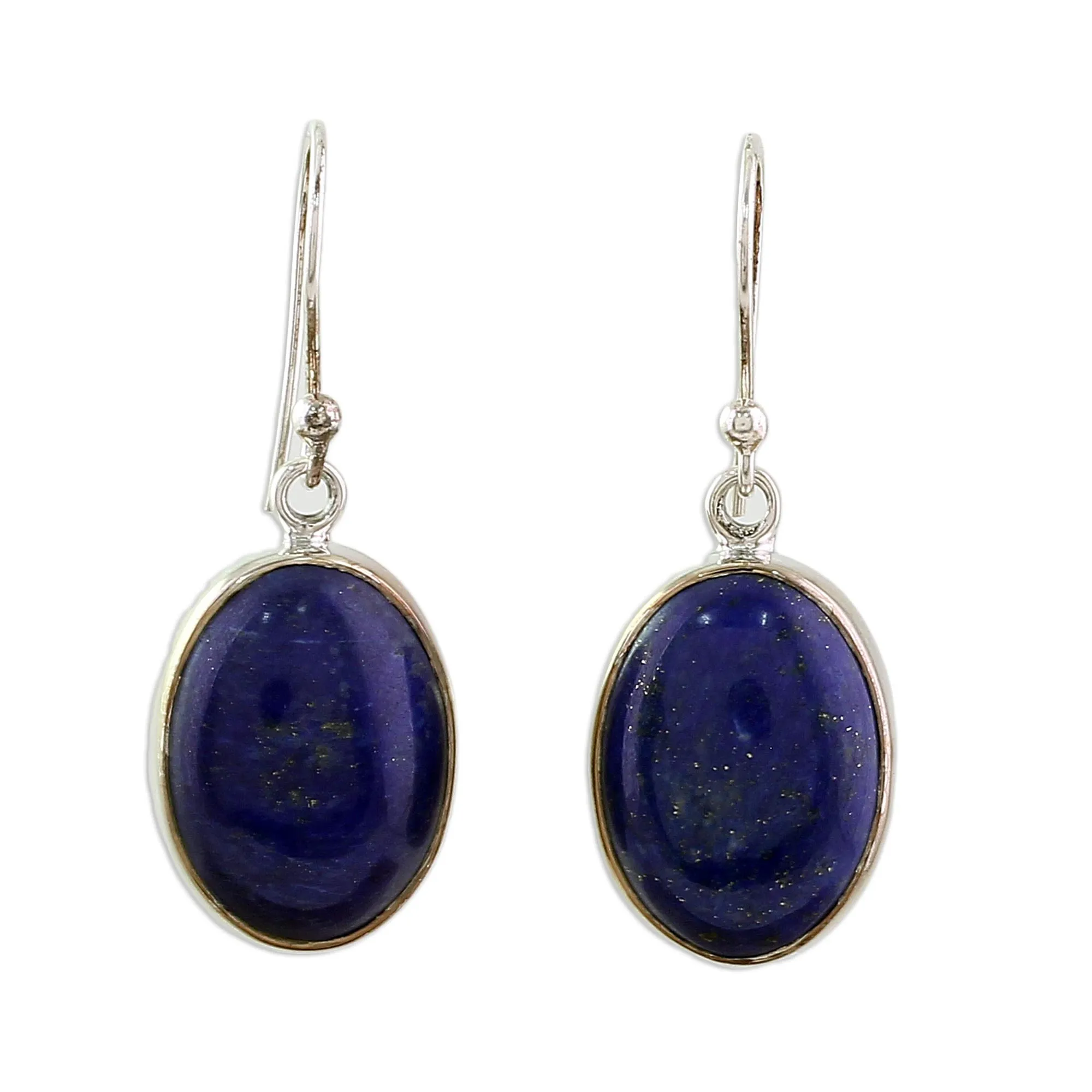 Sterling Silver Lapis Lazuli Dangle Earrings from India - Oval Seas | NOVICA