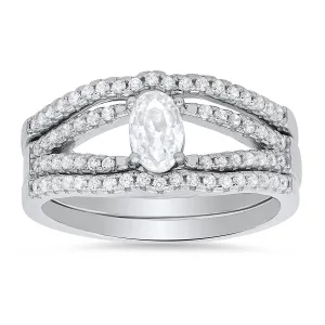 Sterling Silver Oval CZ 3pc Stackable Ring Set