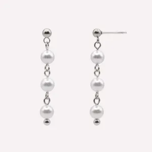 TRIPLE PEARL DANGLE EARRINGS IN SILVER
