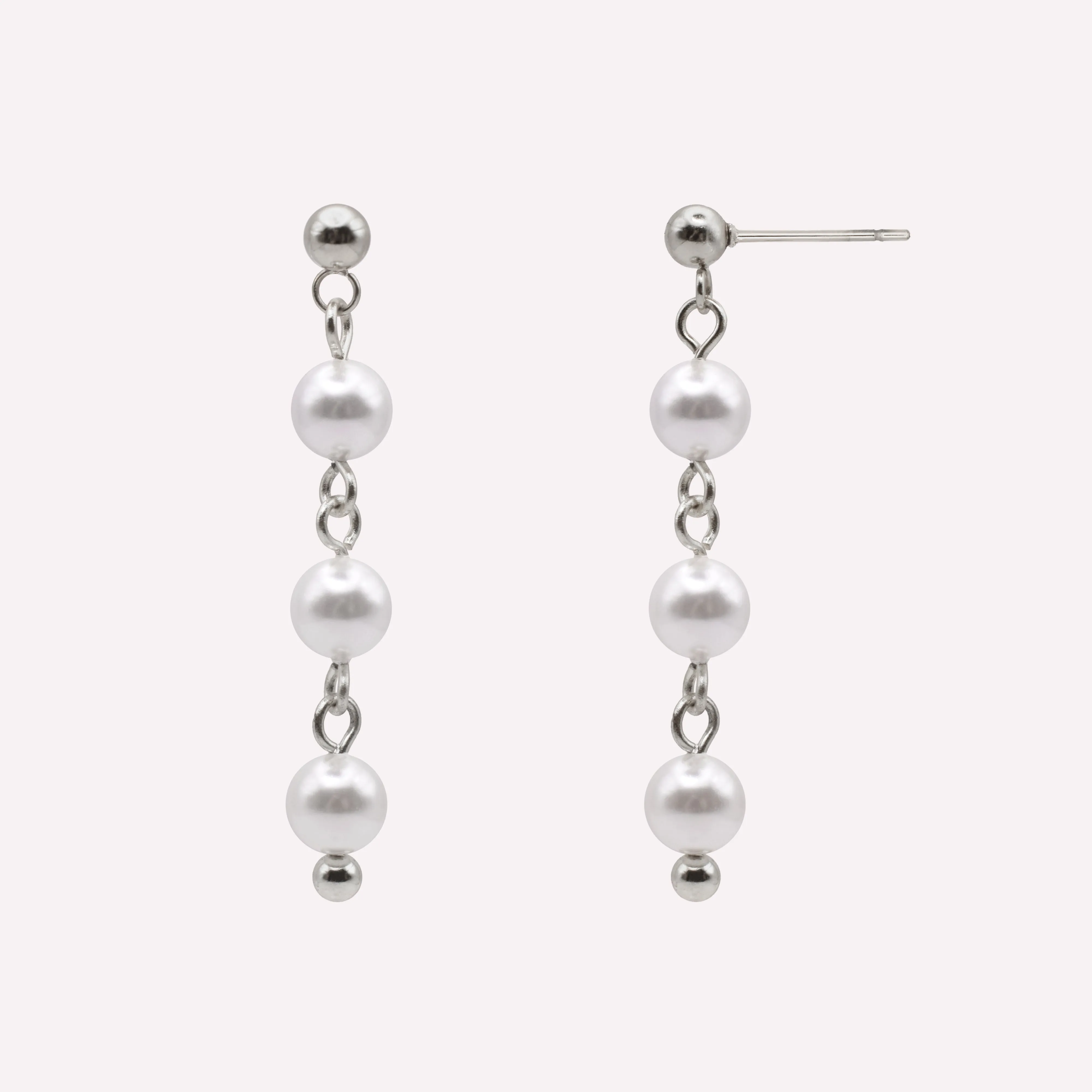 TRIPLE PEARL DANGLE EARRINGS IN SILVER