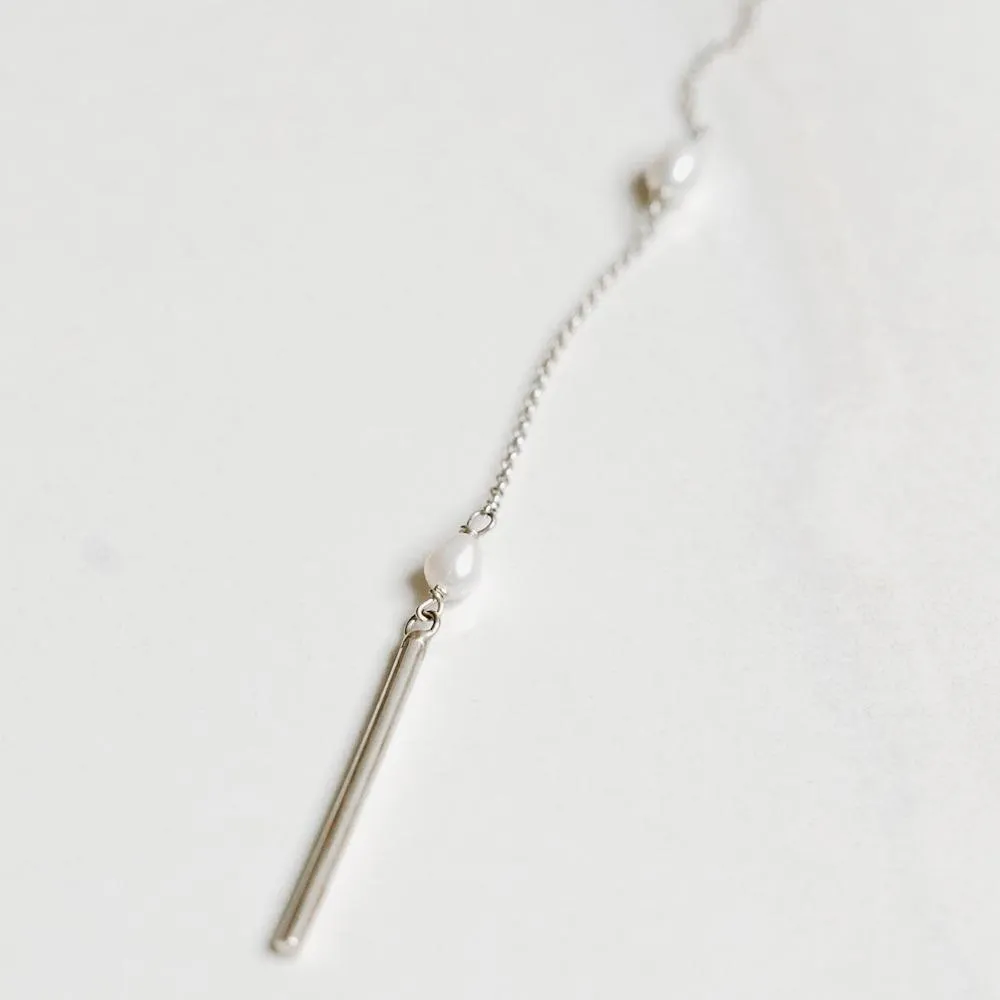 True Clarity Tie Necklace with Natural Pearls and Sterling Silver