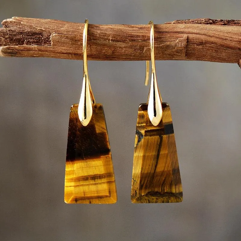 'Wiluray' Tiger Eye Earrings - gold