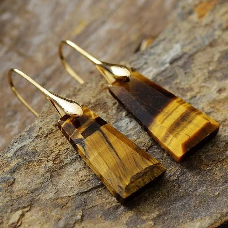 'Wiluray' Tiger Eye Earrings - gold