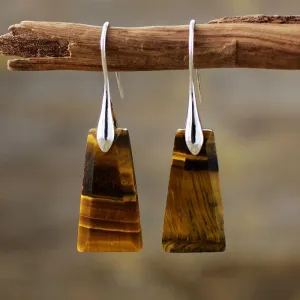 Wiluray Tigers Eye Silver Drop Earrings