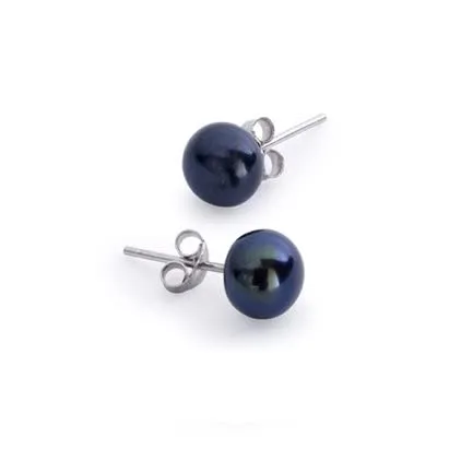 Women's 8-9mm AA Grade Black Freshwater Pearl Necklace and Stud Earrings Set