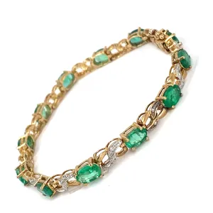 Women’s 9ct Yellow Gold Zambian Emerald and Diamond Bracelet-0.24ct