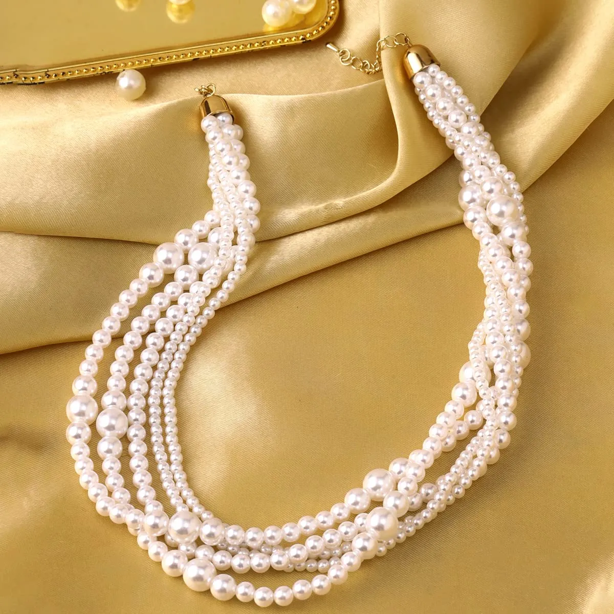 Yellow Chimes Necklace for Women and Girls Fashion White Pearl Necklace for Women Twisted Multi Layer Pearl Choker Necklace for Girls | Birthday Gift for girls and women Anniversary Gift for Wife