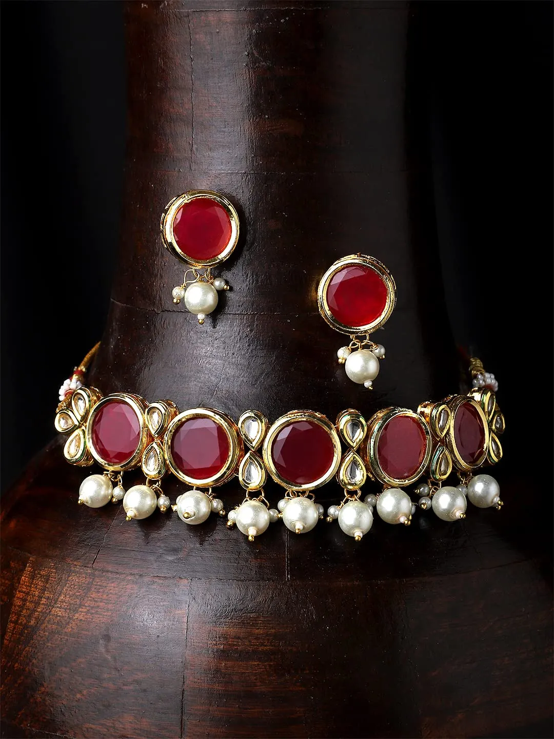 Yellow Chimes Traditional Jewellery Set for Women Ethnic Pink Stone Choker Necklace Set Gold Plated Choker Necklace Set for Women and Girls.