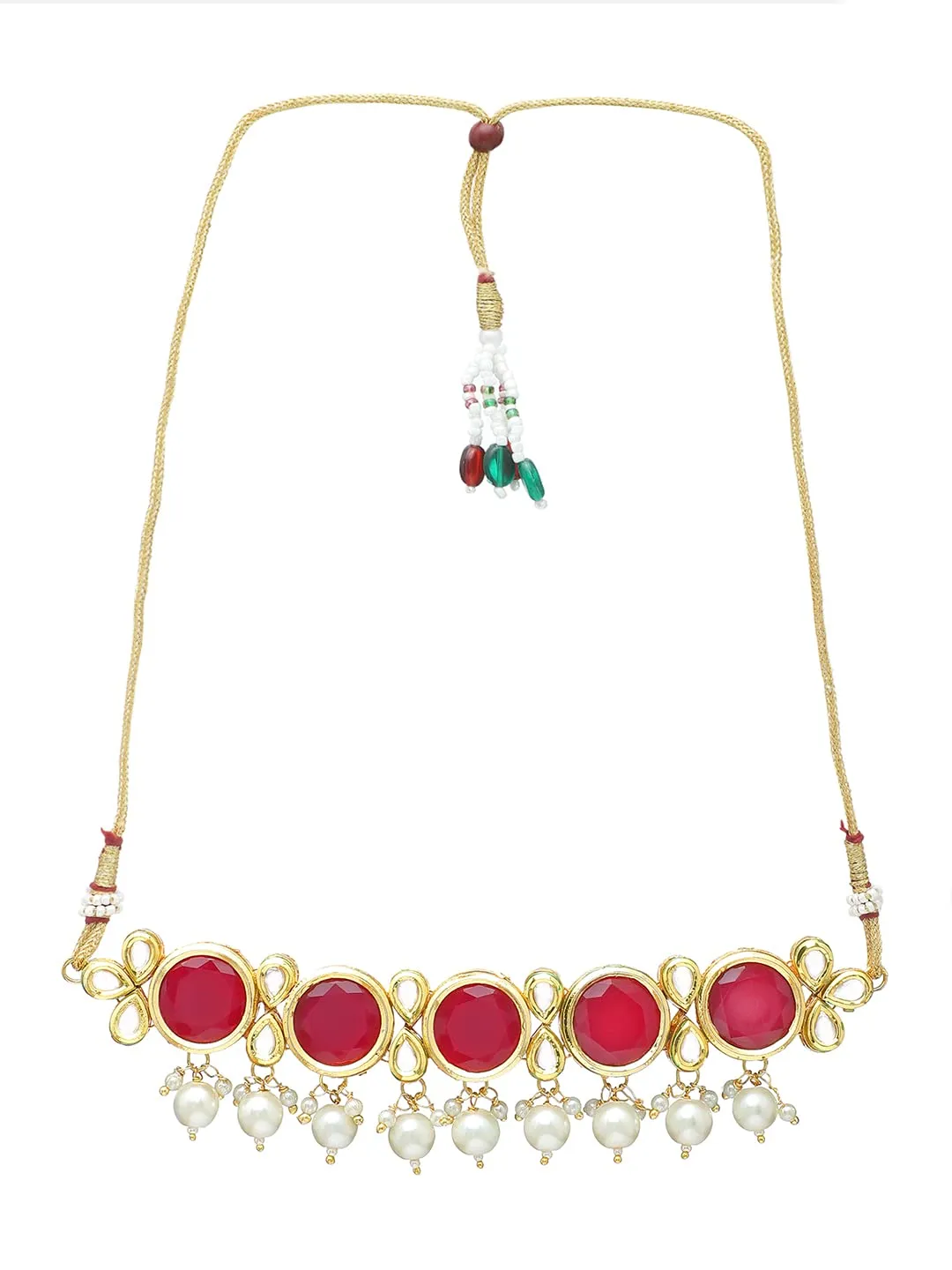 Yellow Chimes Traditional Jewellery Set for Women Ethnic Pink Stone Choker Necklace Set Gold Plated Choker Necklace Set for Women and Girls.